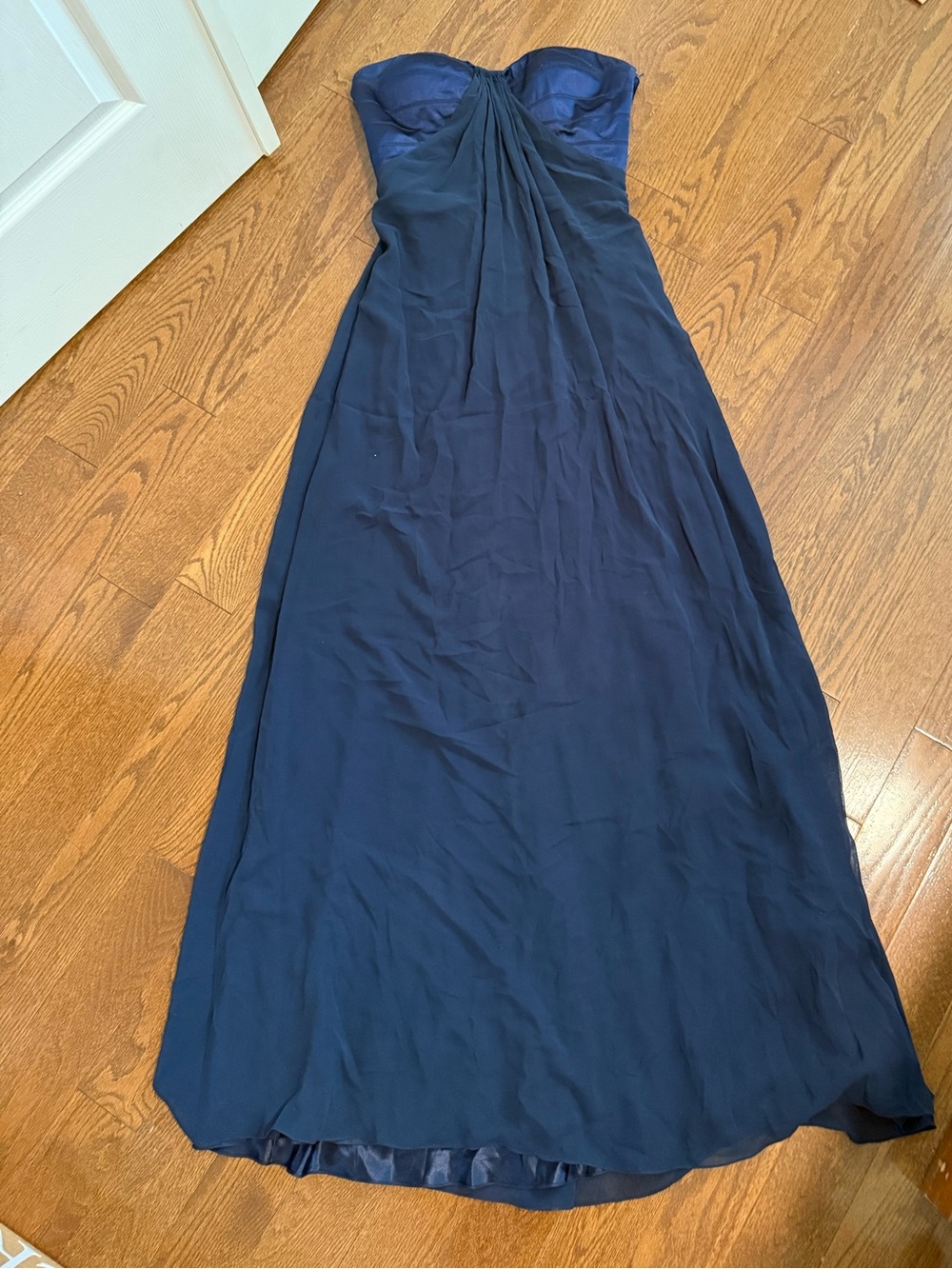 La Femme Strapless Navy Blue Formal Gown